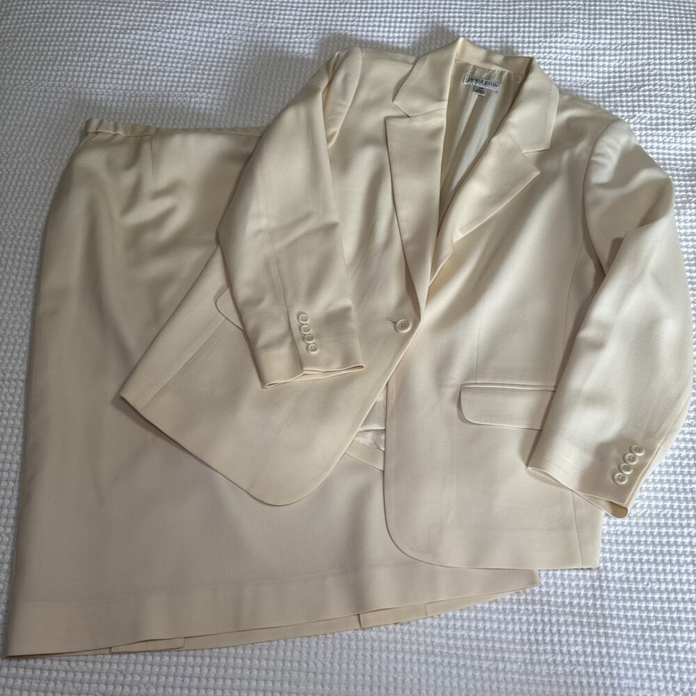 Pendleton Plus Cream Virgin Wool Skirt Suit Set Blazer Midi Skirt 14W Vtg 90s US